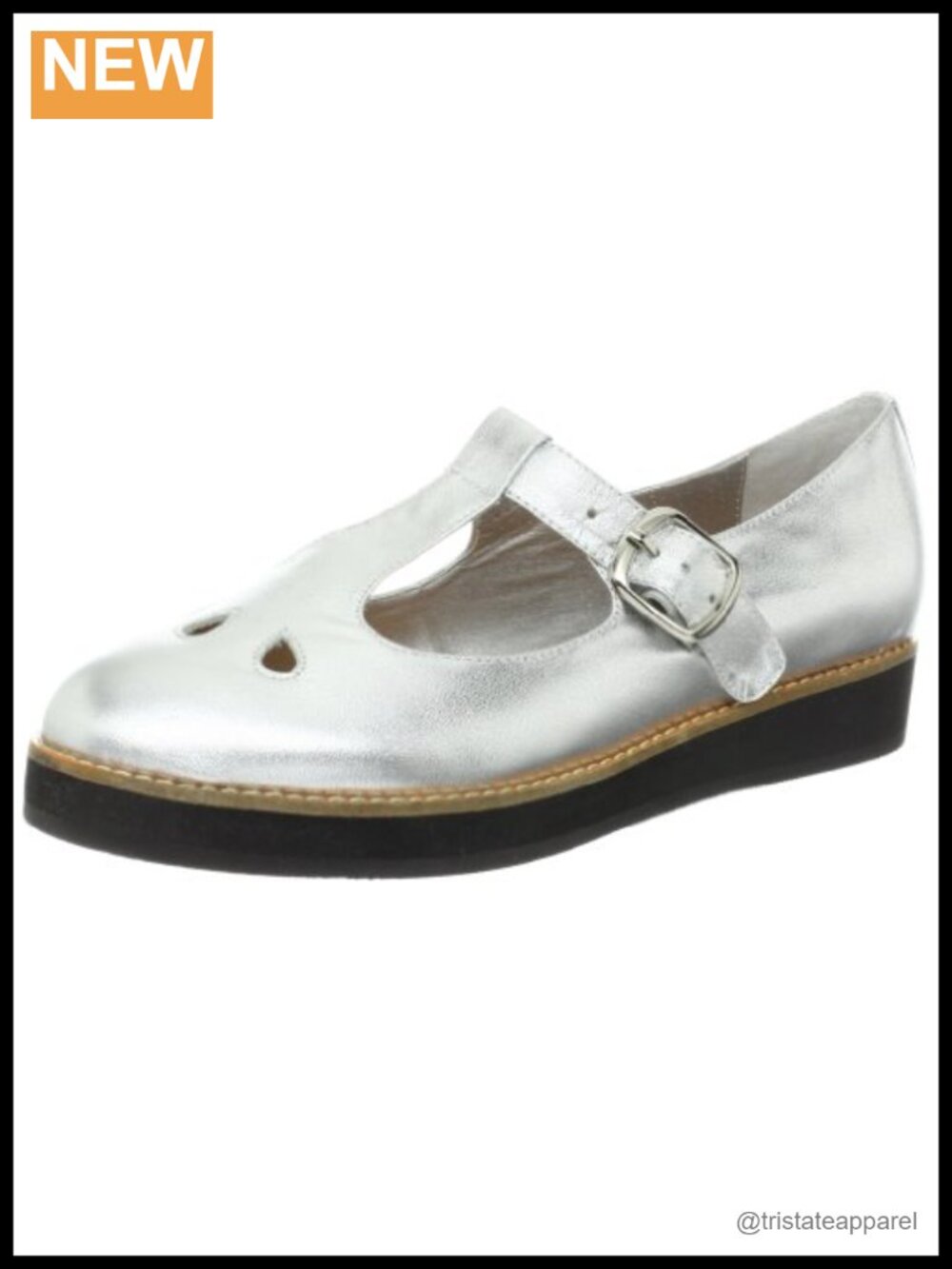 Leather Ballet Flat Round Toe Buckle Platform Wedge